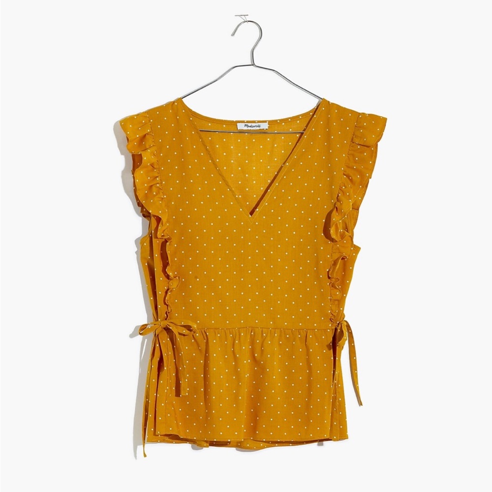 Madewell | Side-Tie Ruffle Peplum Top in Polka Dot